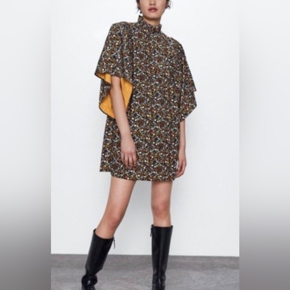 Zara Floral Mini Dress - Black, White, Yellow - Picture 6 of 6